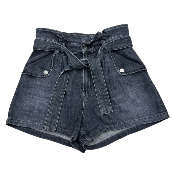 Veronica Beard Nori Extra High Rise Paper Bag Denim Shorts Womens Size 29 Black - Picture 1 of 5